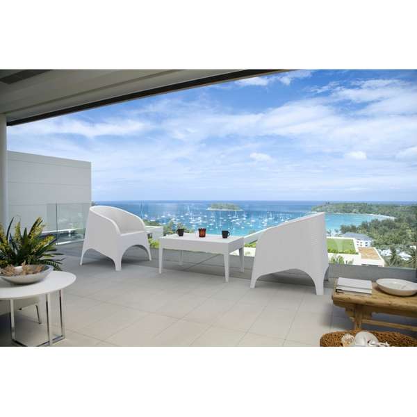 Aruba Tub Chair/Miami Lounge Table 2 Seat Package - White