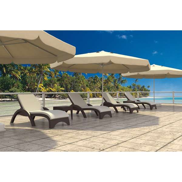 Fiji Sun Lounger/Miami Side Table 6 Pc Package - White With Beige Cushion