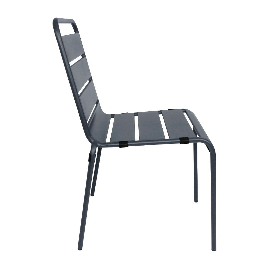 Bolero Slatted Steel Side Chair Grey (Pack 4)
