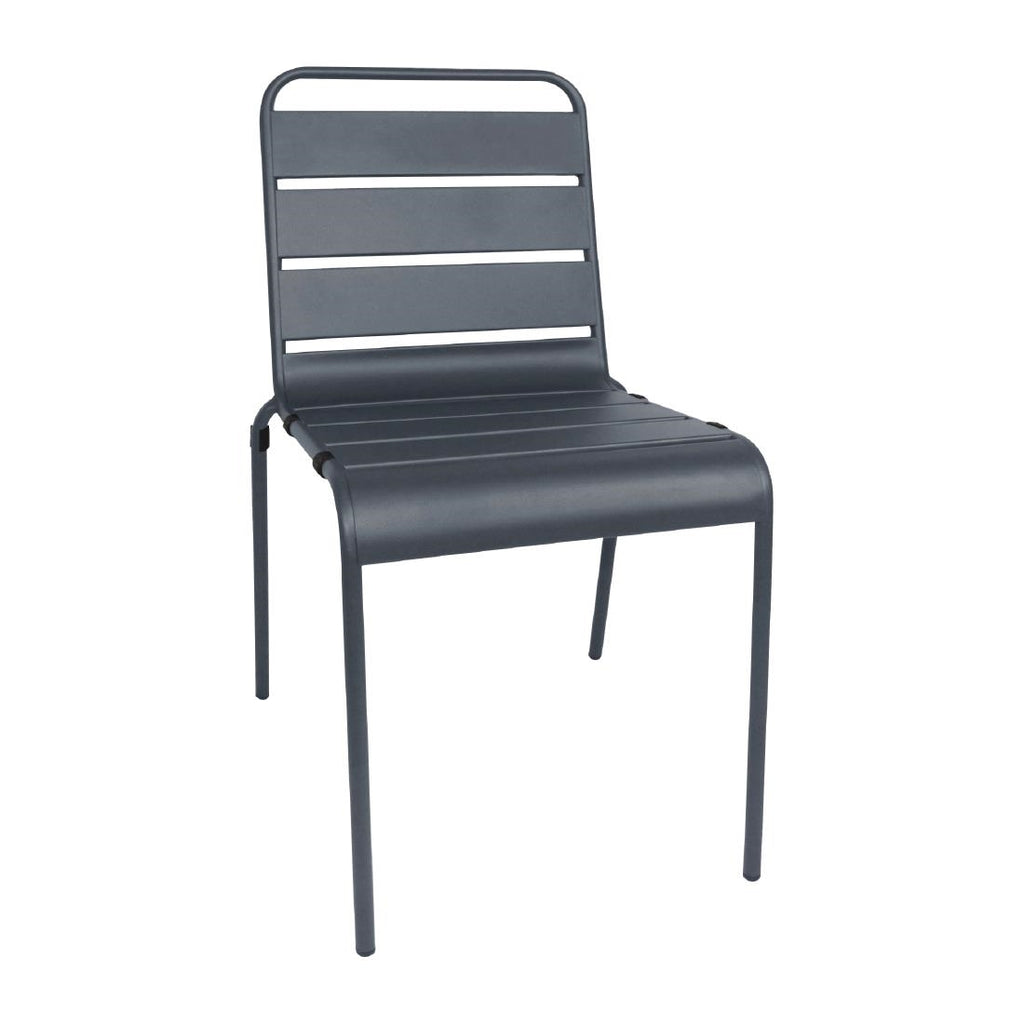 Bolero Slatted Steel Side Chair Grey (Pack 4)