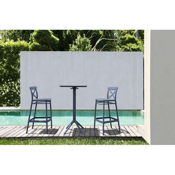 Sky Folding Bar Table 60/Cross Bar Stool 75cm (Dry Bar Height) 2 Seat Package - Anthracite
