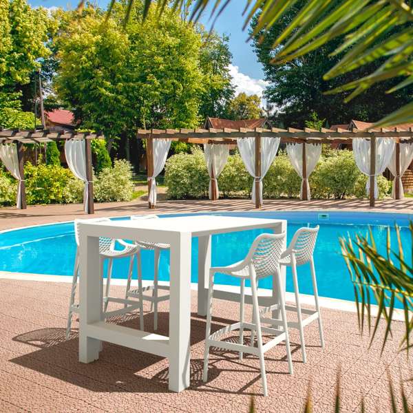 Vegas Bar Table/Air Bar Stool 75cm (Dry Bar Height) 4 Seat Package - White
