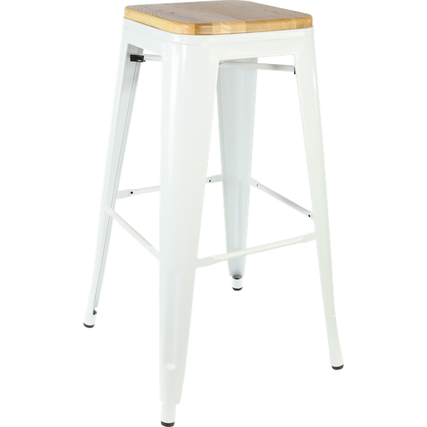 Riviera 750 Stool with Timber Seat - White