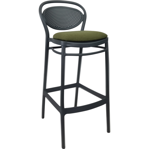 Marcel Bar Stool 75cm (Dry Bar Height) - Black with Anthracite Fabric Cushion