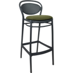 Marcel Bar Stool 75cm (Dry Bar Height) - Black with Anthracite Fabric Cushion