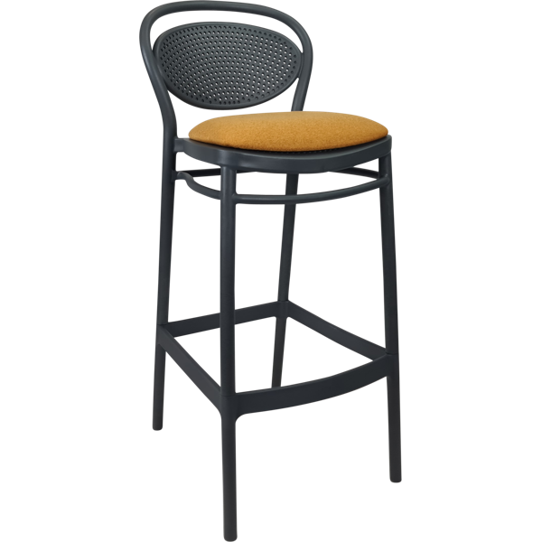 Marcel Bar Stool 75cm (Dry Bar Height) - Black with Anthracite Fabric Cushion