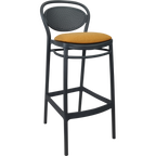 Marcel Bar Stool 75cm (Dry Bar Height) - Black with Anthracite Fabric Cushion