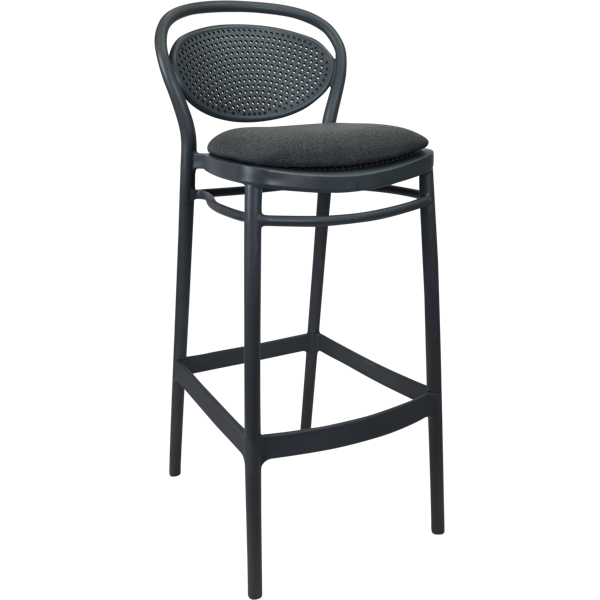 Marcel Bar Stool 75cm (Dry Bar Height) - Black with Anthracite Fabric Cushion