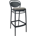 Marcel Bar Stool 75cm (Dry Bar Height) - Black with Anthracite Fabric Cushion