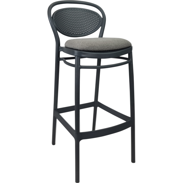 Marcel Bar Stool 75cm (Dry Bar Height) - Black with Anthracite Fabric Cushion