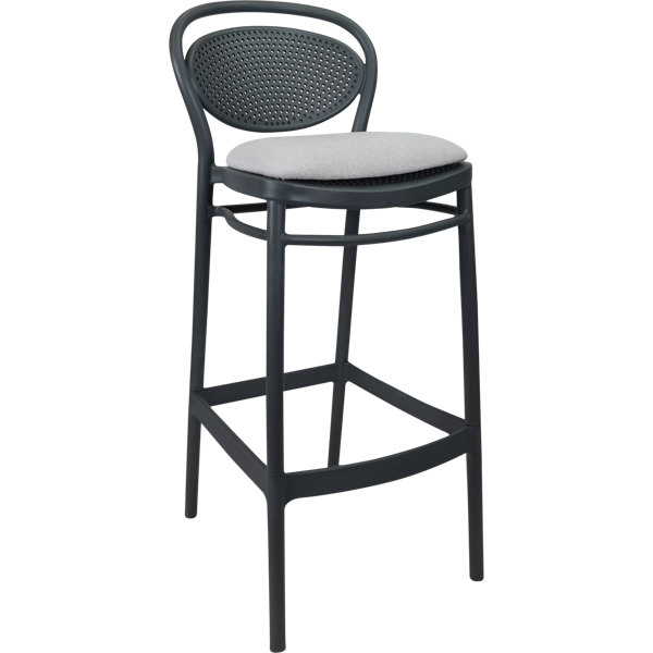 Marcel Bar Stool 75cm (Dry Bar Height) - Black with Anthracite Fabric Cushion