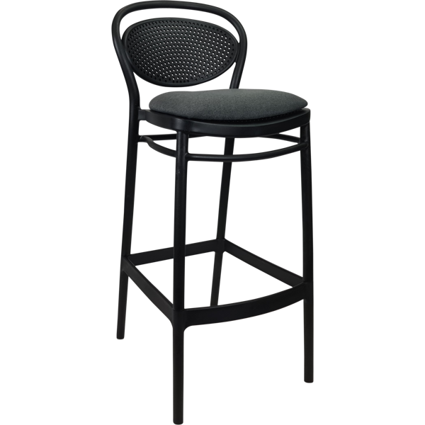 Marcel Bar Stool 75cm (Dry Bar Height) - Black with Anthracite Fabric Cushion