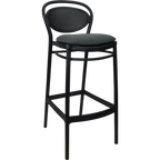Marcel Bar Stool 75cm (Dry Bar Height) - Black with Anthracite Fabric Cushion