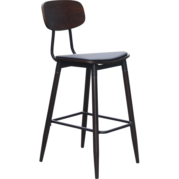 AustinBarstool - Black PU Vinyl Seat + Wenge Backrest