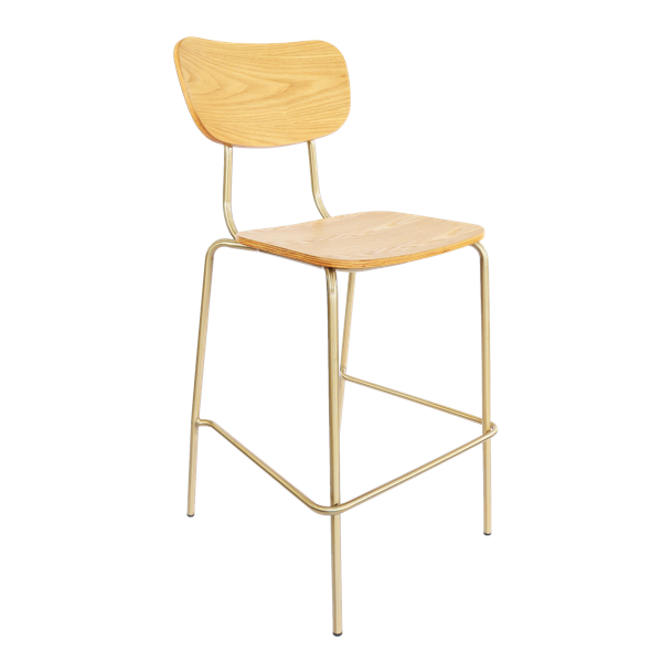Tiramisu Barstool - Brass Frame / Oak Ply
