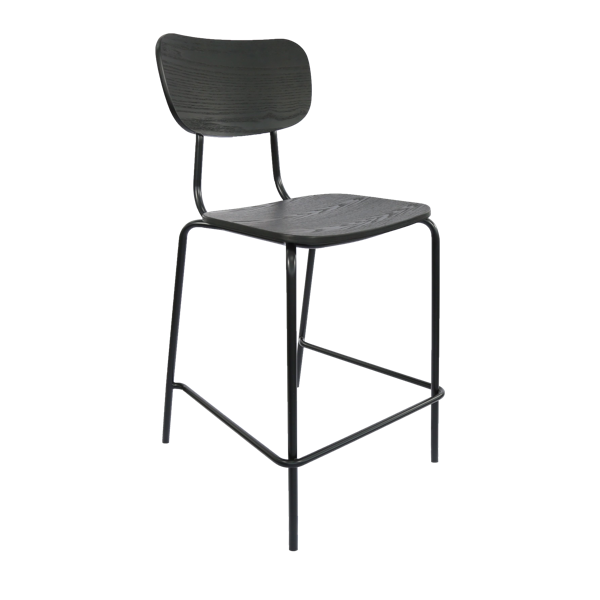 Tiramisu 650mm Barstool - Black Frame with Black Vinyl Seat & Back Rest