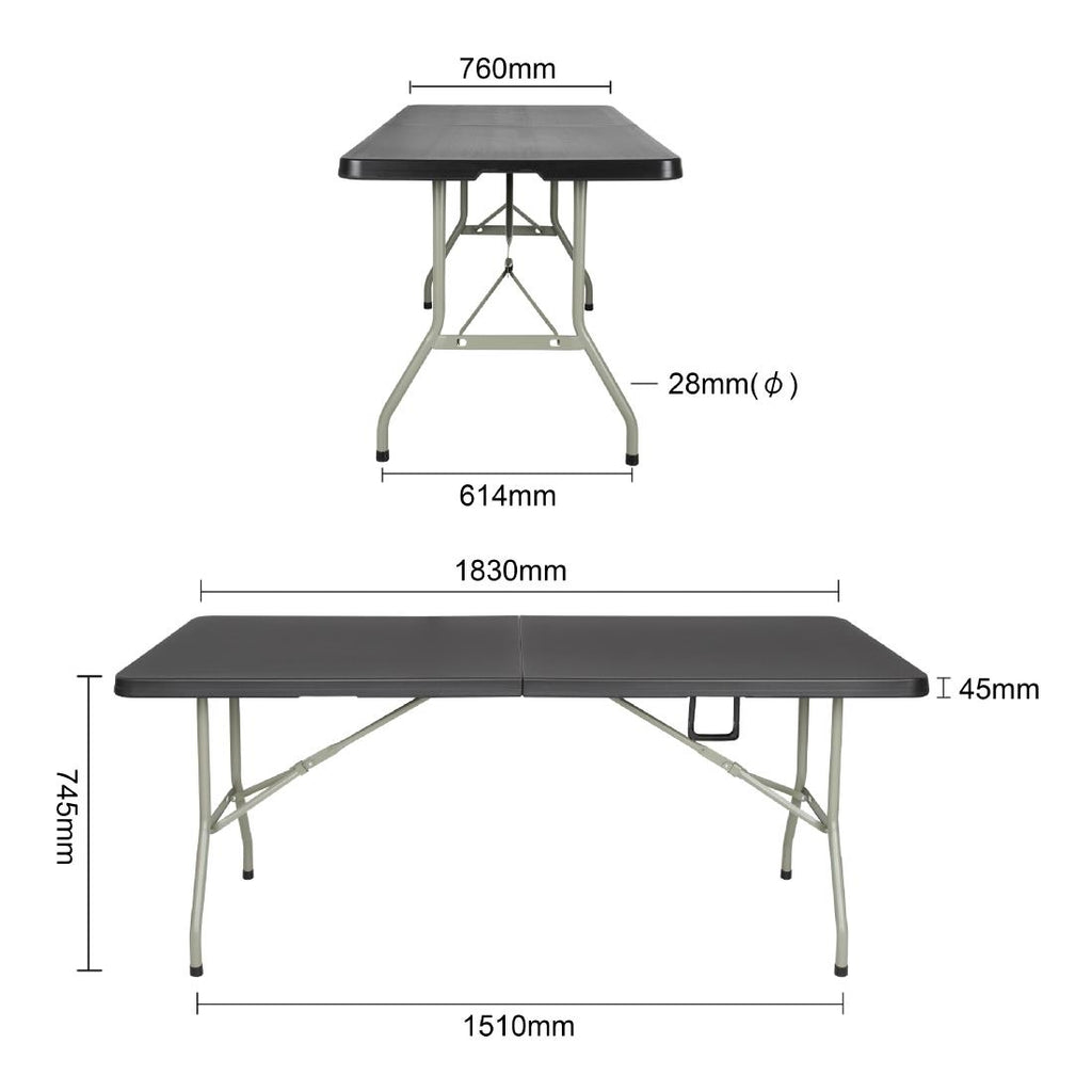 Bolero Centre Folding Table Black - 1.8m