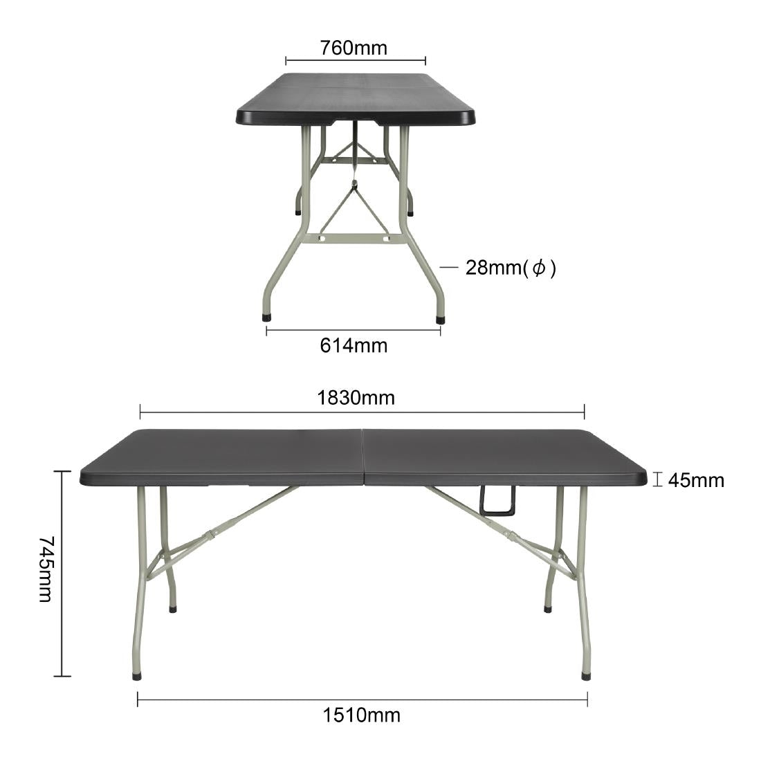 Bolero Centre Folding Table Black - 1.8m