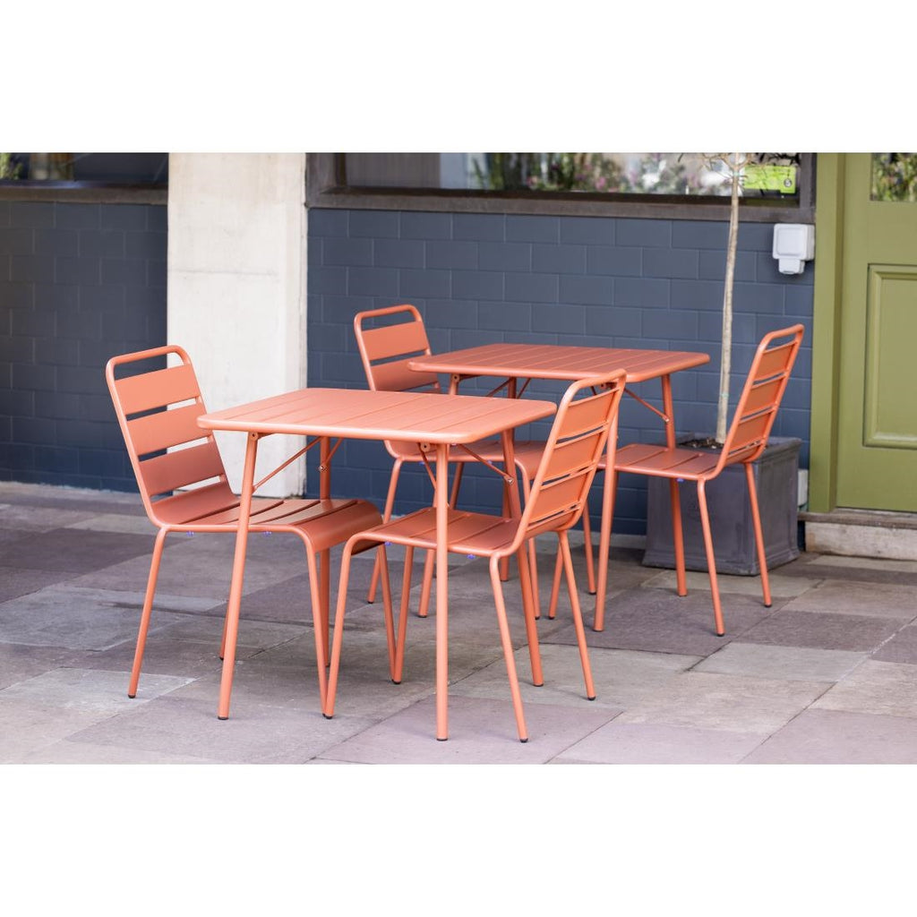 Bolero Terracotta Square Slatted Steel Table - 700mm