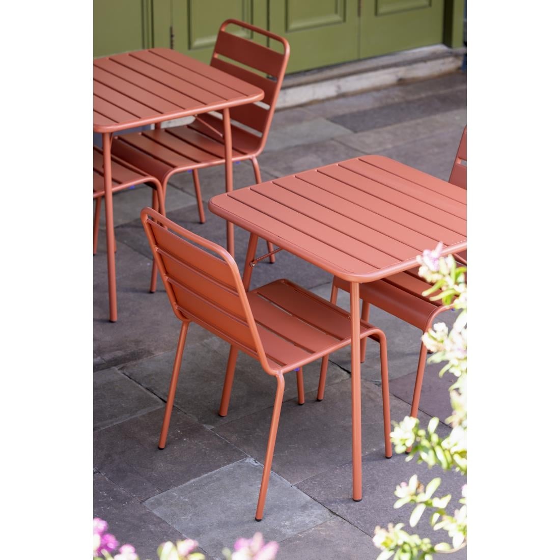 Bolero Terracotta Slatted Steel Side Chairs (Pack 4)