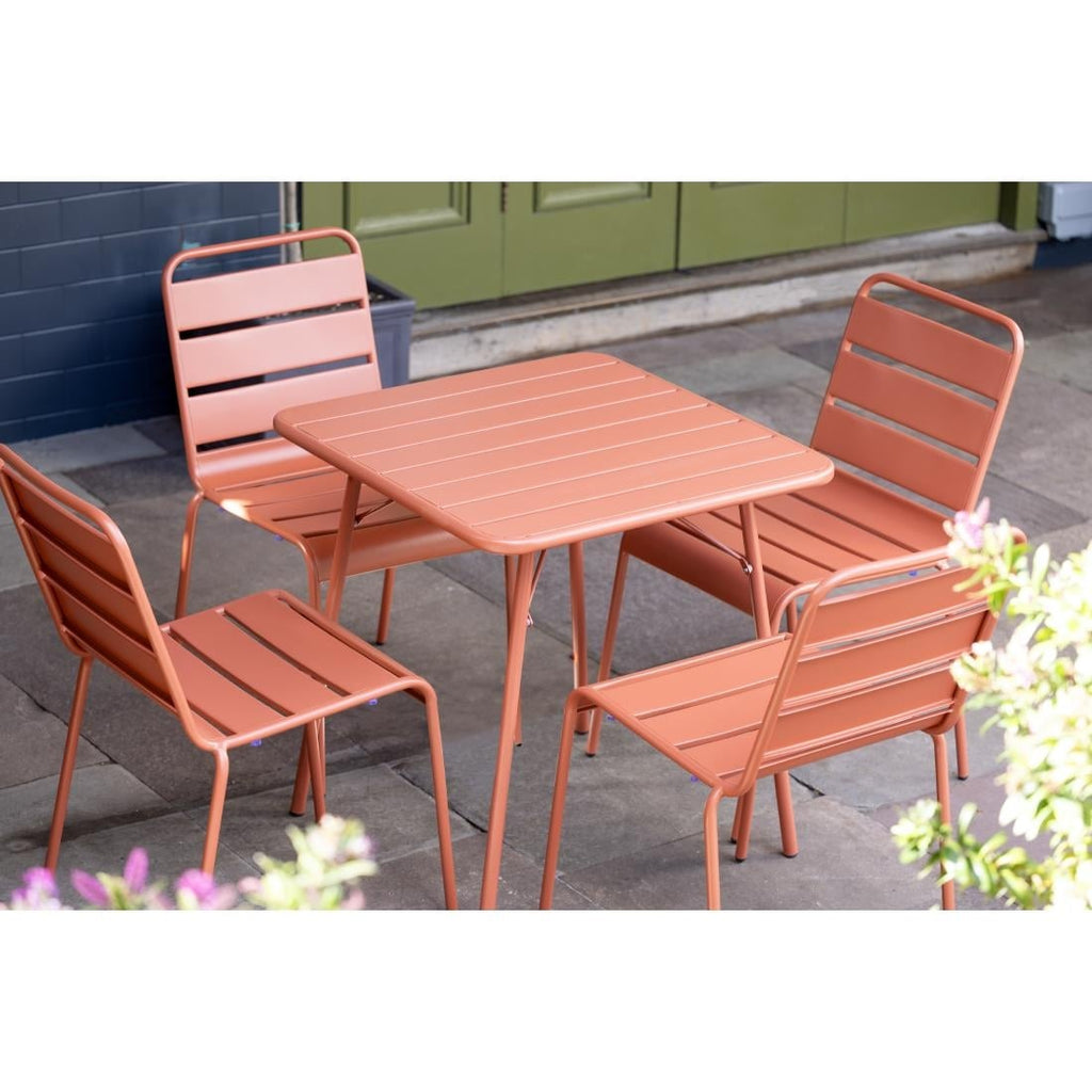 Bolero Terracotta Slatted Steel Side Chairs (Pack 4)