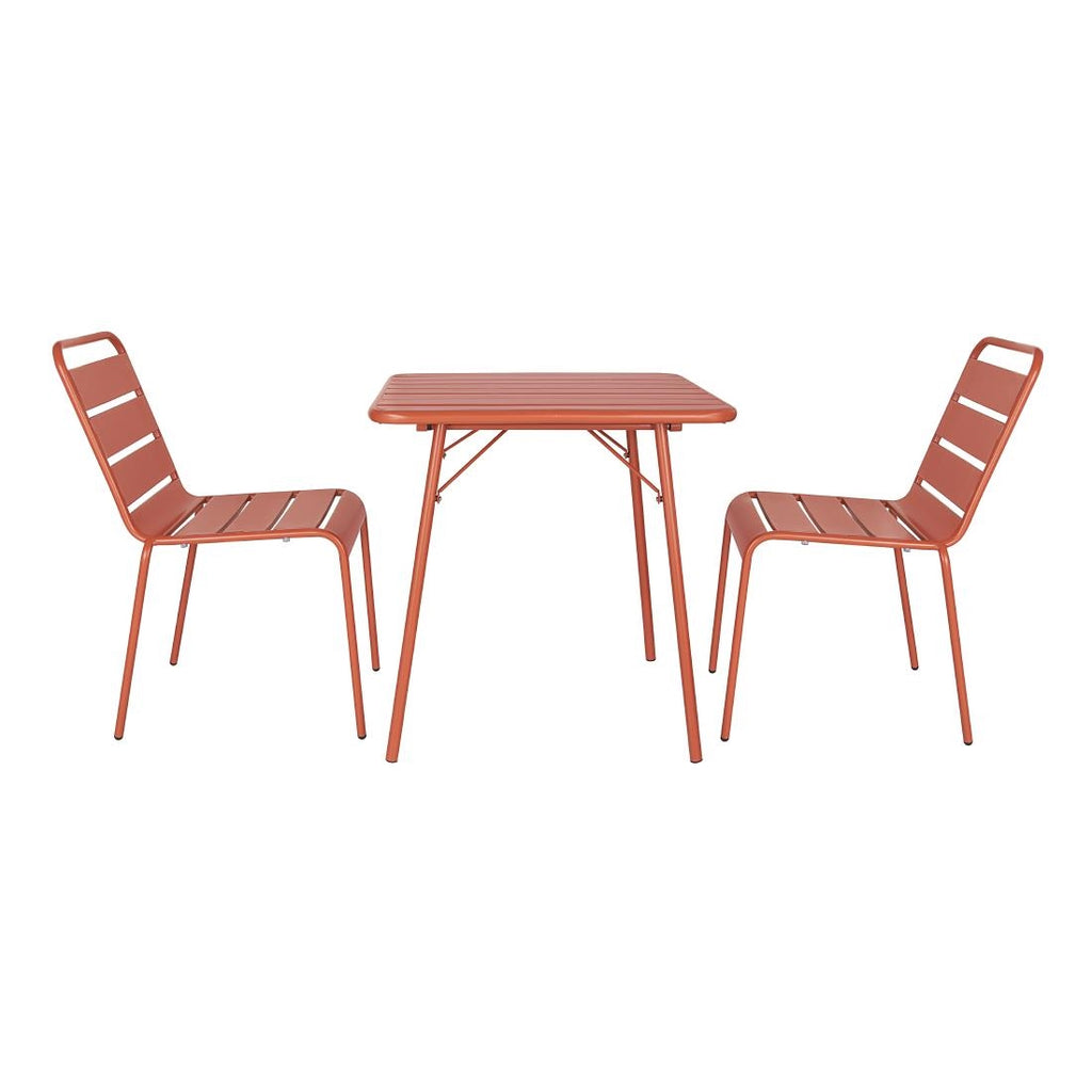 Bolero Terracotta Square Slatted Steel Table - 700mm