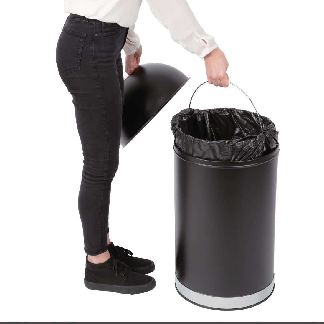 Bolero Steel Bullet Bin with Open Lid (Black) - 40Ltr