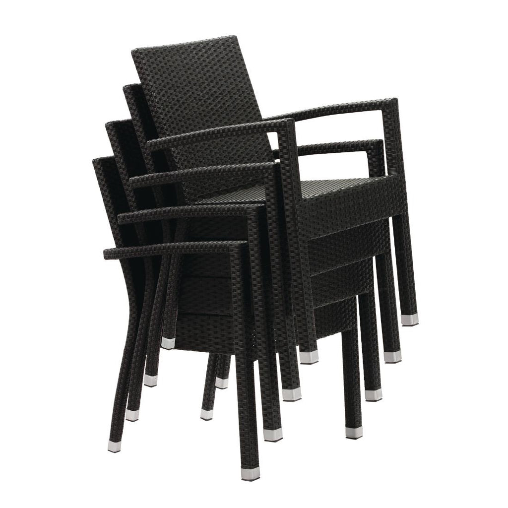 Bolero Wicker Arm Chair Charcoal (Pack 4)