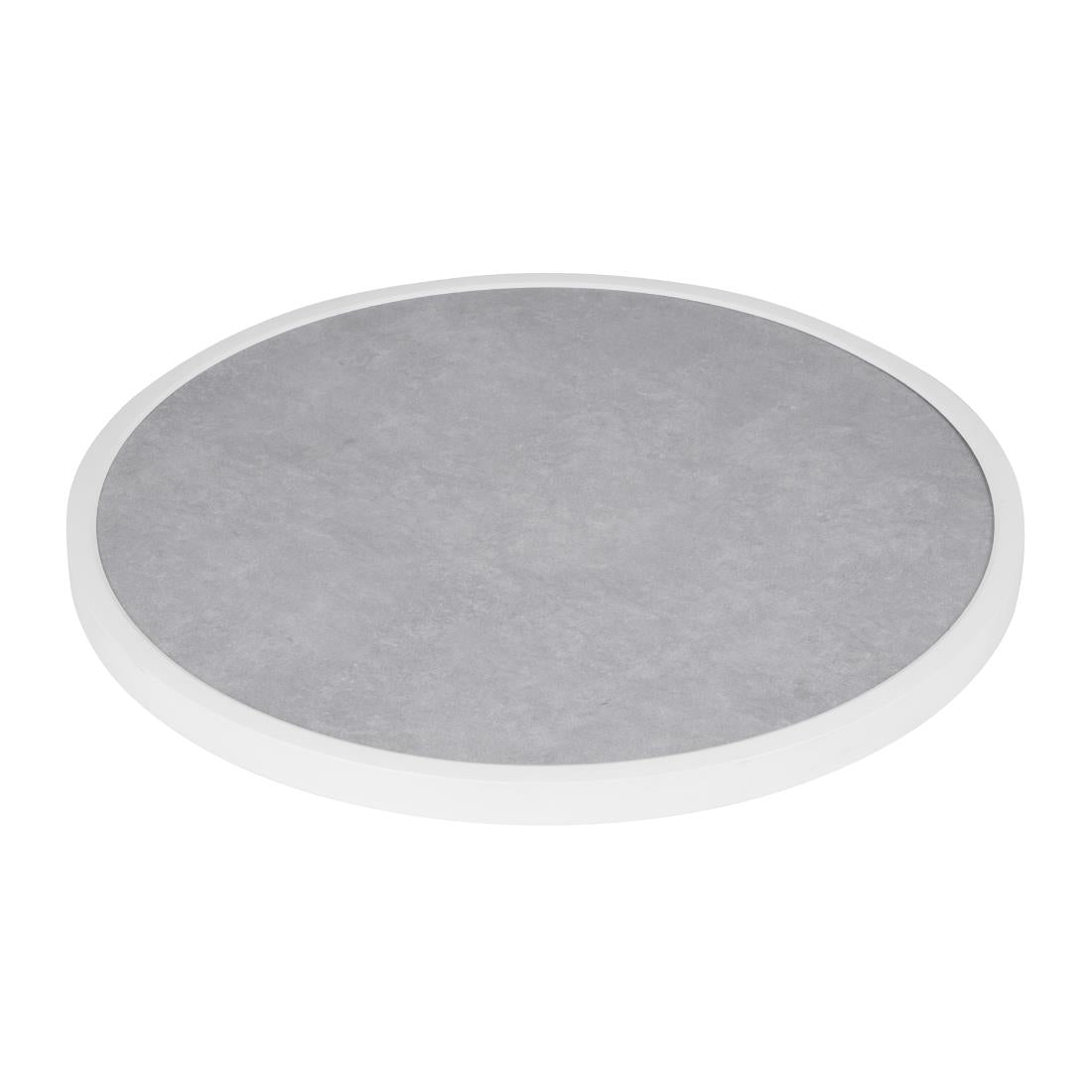 Bolero Light Grey Stone Effect Outdoor Fibre Glass Table Top White Trim Rnd580mm