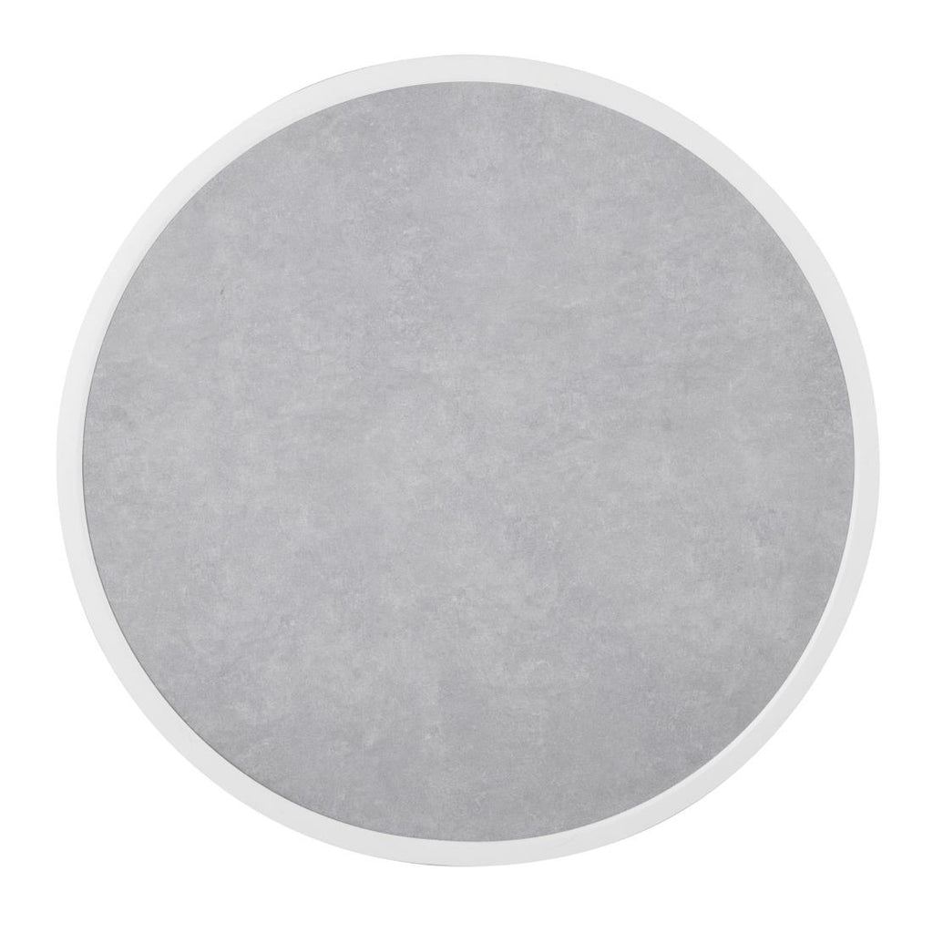 Bolero Light Grey Stone Effect Outdoor Fibre Glass Table Top White Trim Rnd580mm