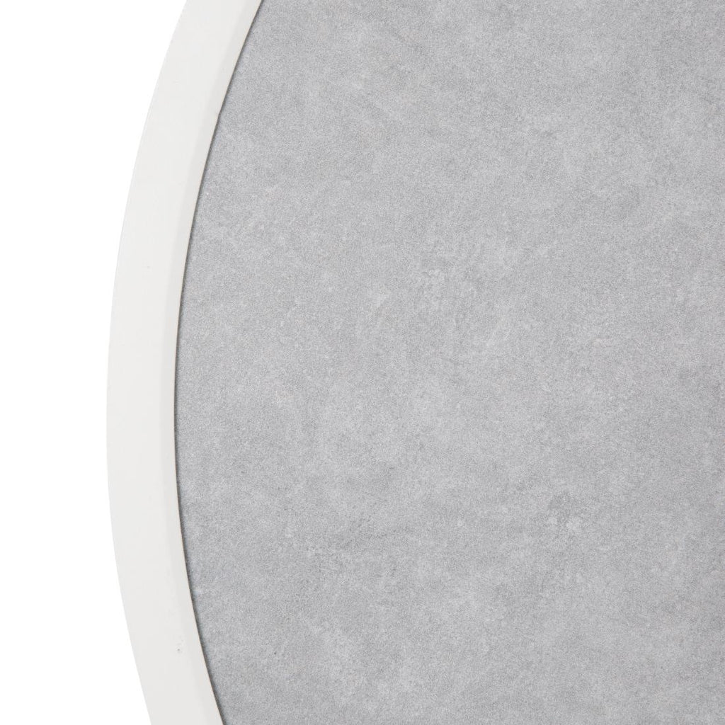 Bolero Light Grey Stone Effect Outdoor Fibre Glass Table Top White Trim Rnd580mm