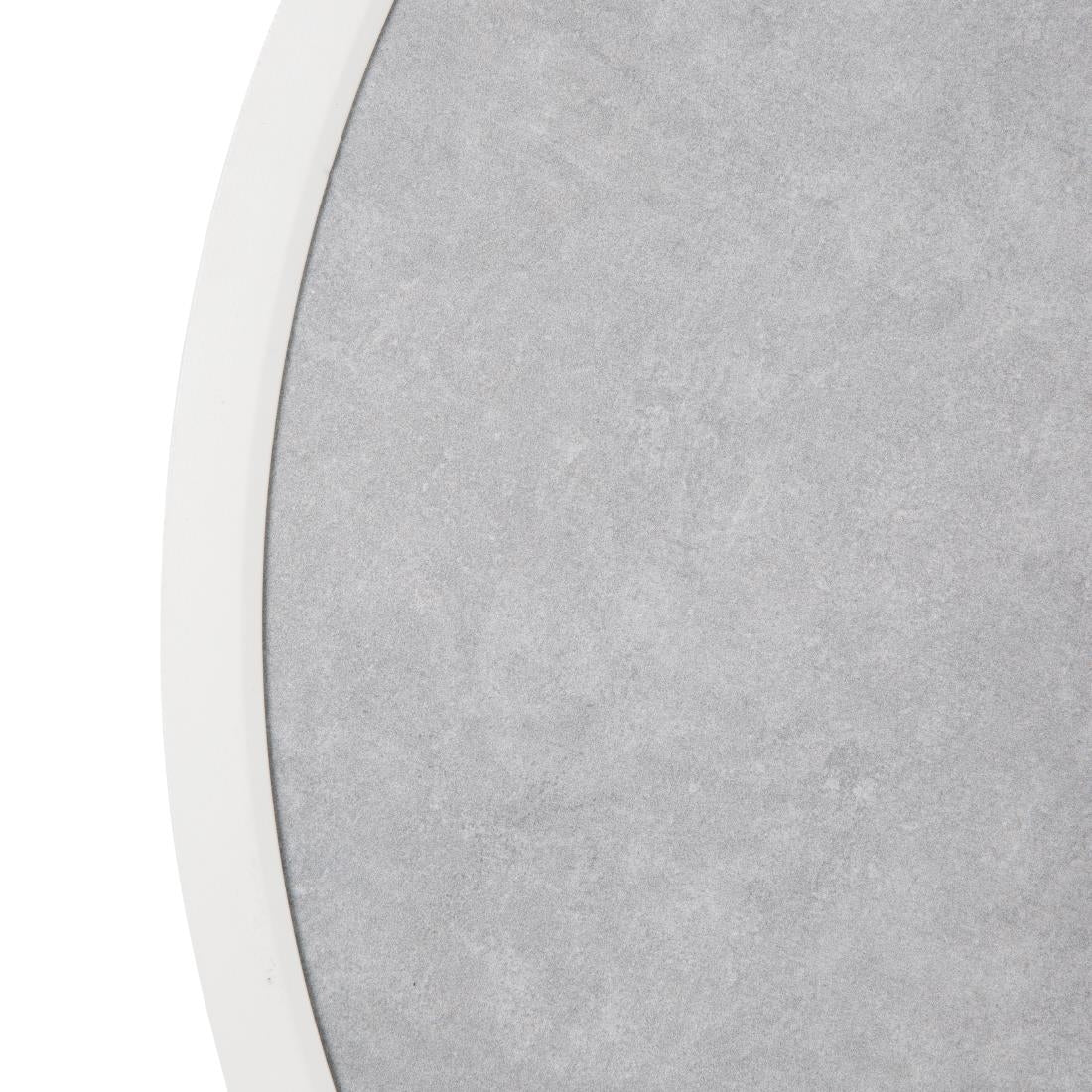 Bolero Light Grey Stone Effect Outdoor Fibre Glass Table Top White Trim Rnd580mm