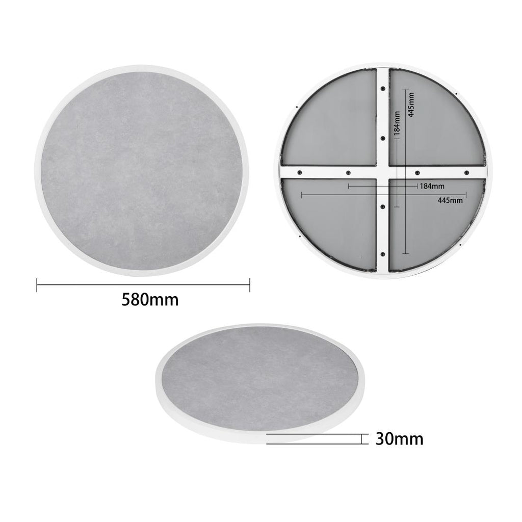 Bolero Light Grey Stone Effect Outdoor Fibre Glass Table Top White Trim Rnd580mm