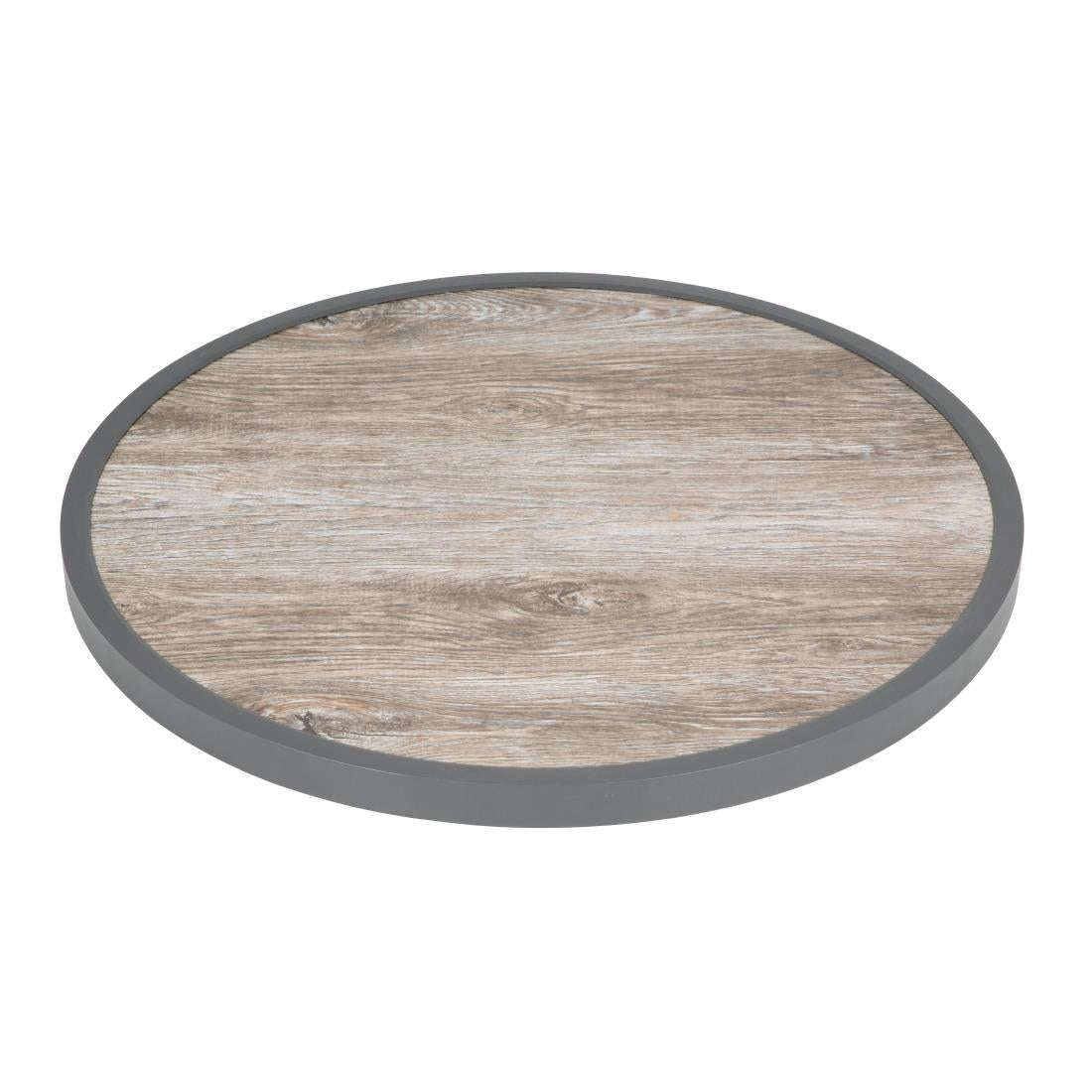 Bolero Wood Grain Effect Outdoor Fibre Glass Table Top Grey Trim Round - 580mm
