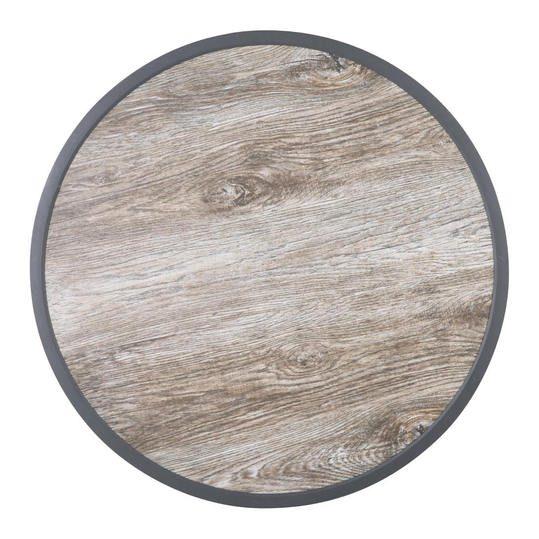 Bolero Wood Grain Effect Outdoor Fibre Glass Table Top Grey Trim Round - 580mm