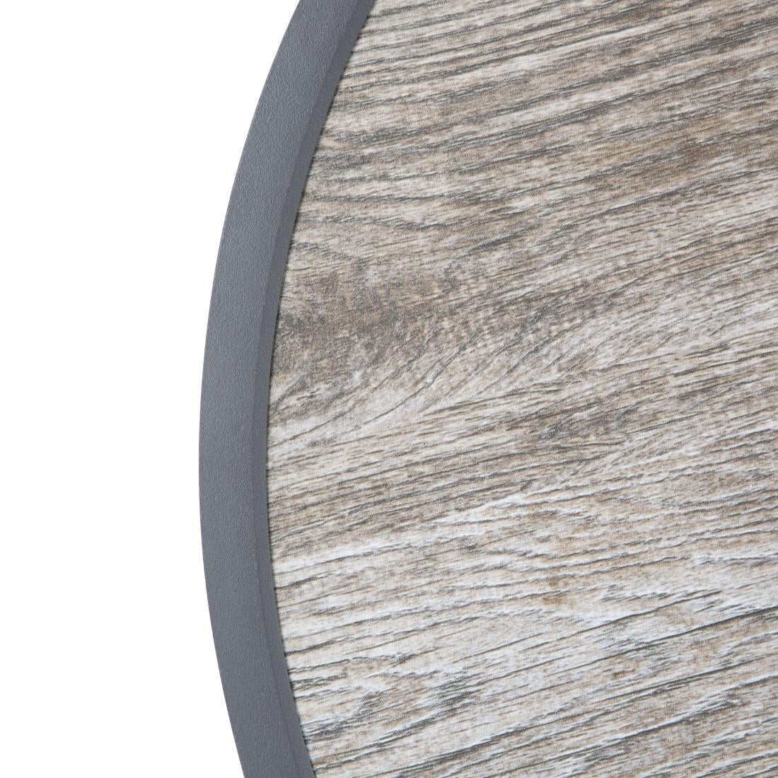 Bolero Wood Grain Effect Outdoor Fibre Glass Table Top Grey Trim Round - 580mm