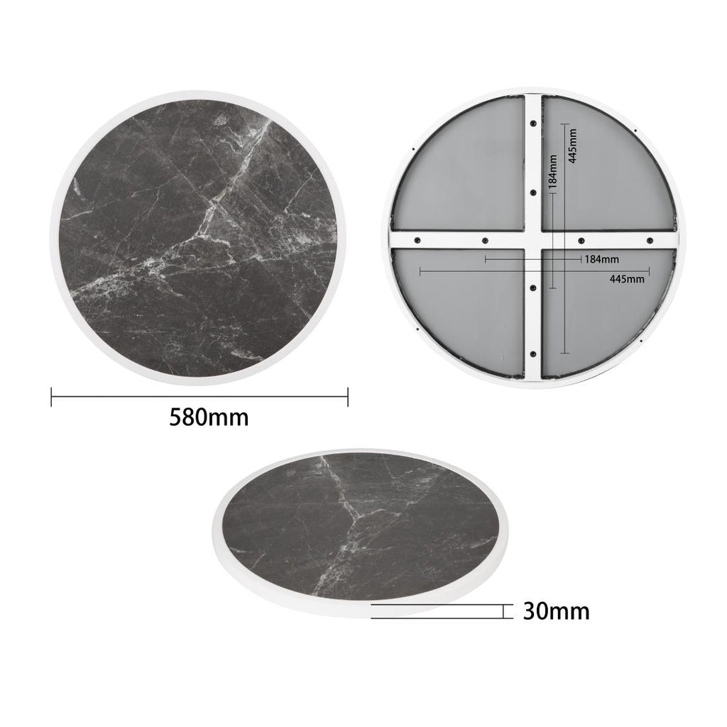 Bolero Dark Granite Effect Outdoor Fibre Glass Table Top White Trim Round 580mm