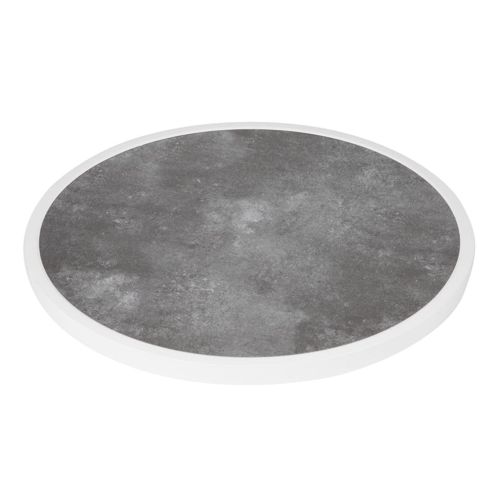 Bolero Dark Stone Effect Outdoor Fibre Glass Table Top White Trim Round - 580mm