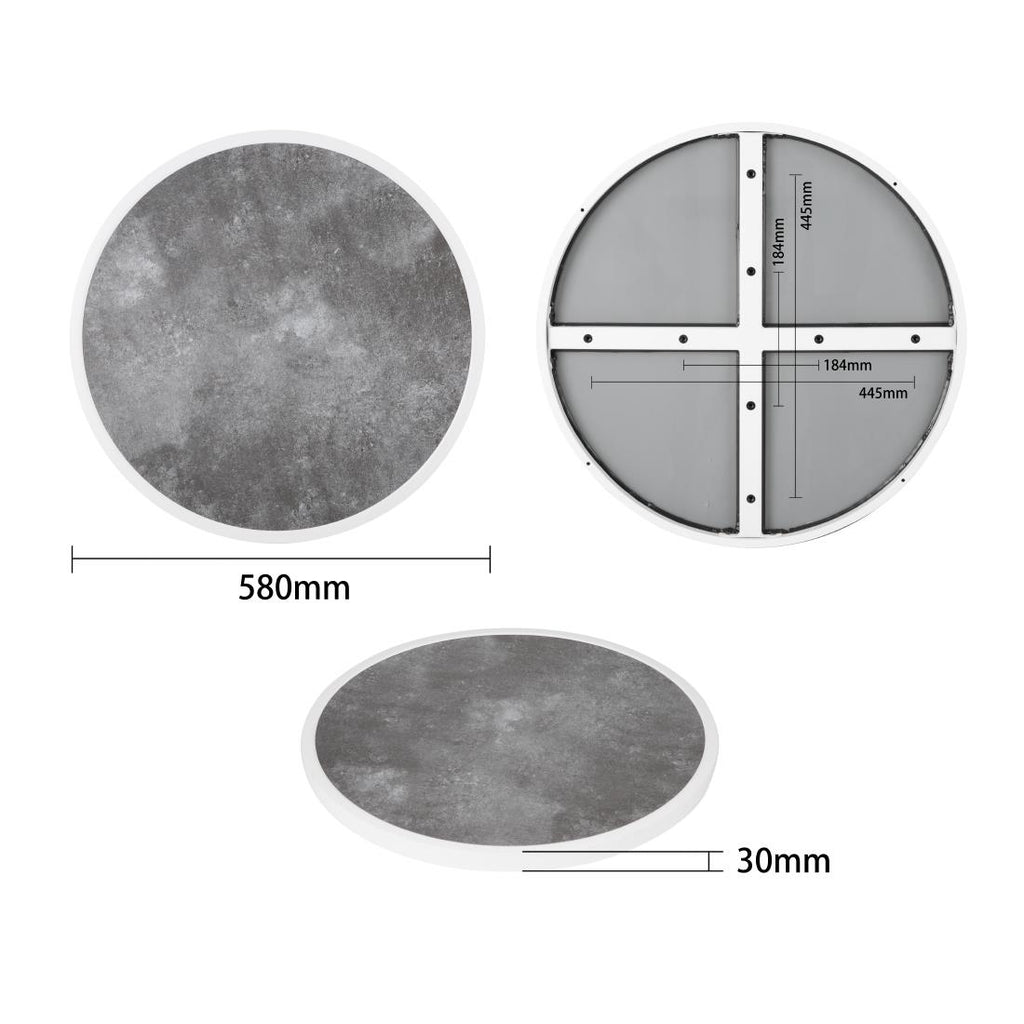 Bolero Dark Stone Effect Outdoor Fibre Glass Table Top White Trim Round - 580mm