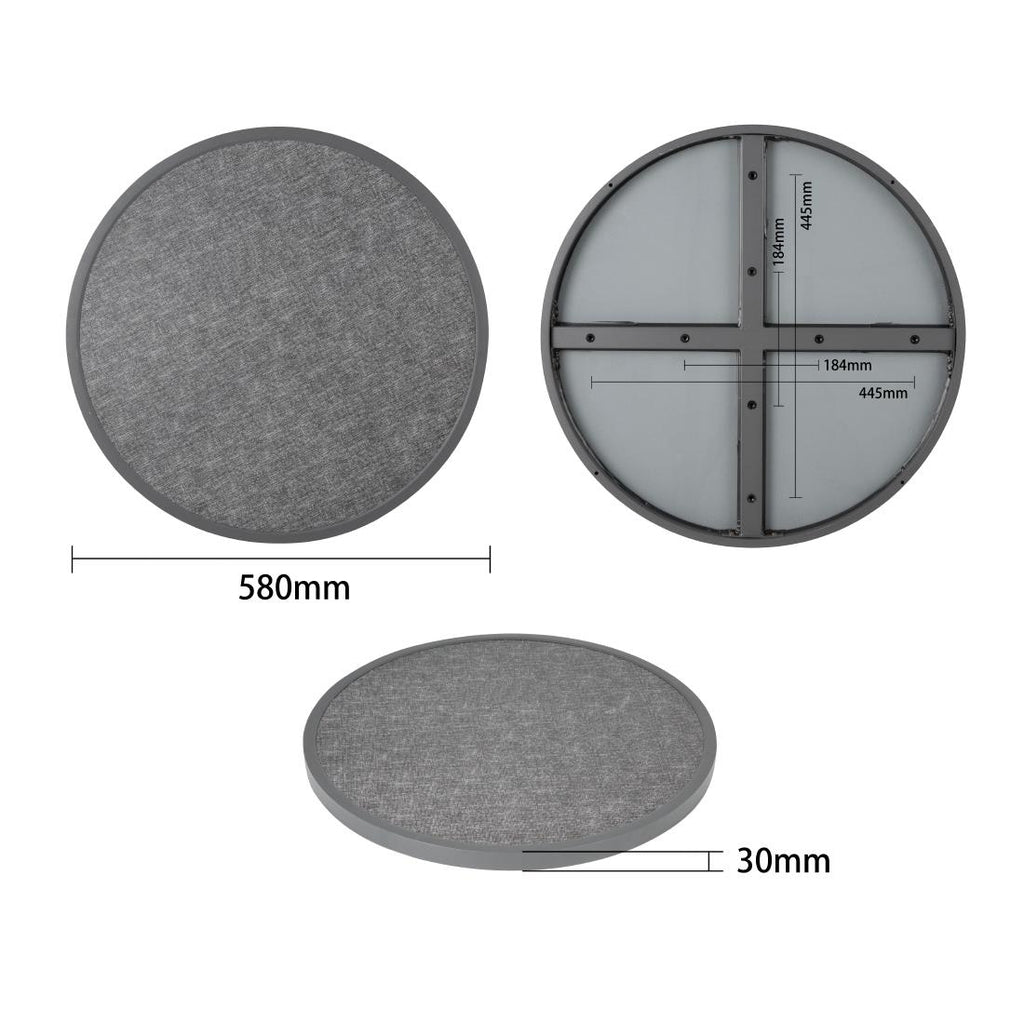 Bolero Black Brushed Mix Outdoor Fibre Glass Table Top Square Grey Trim Rnd580mm