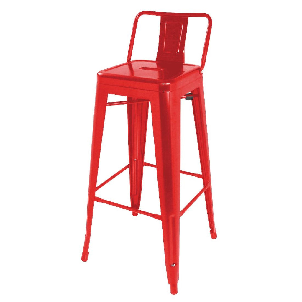 Bolero Red Steel Bistro High Stool with Backrest (Pack 4)