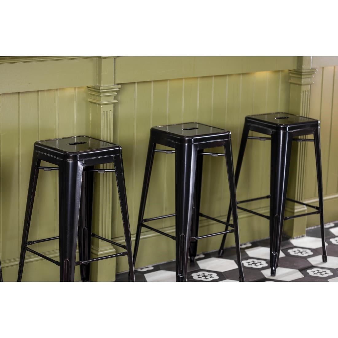 Bolero Black Steel Bistro High Stool (Pack 4)