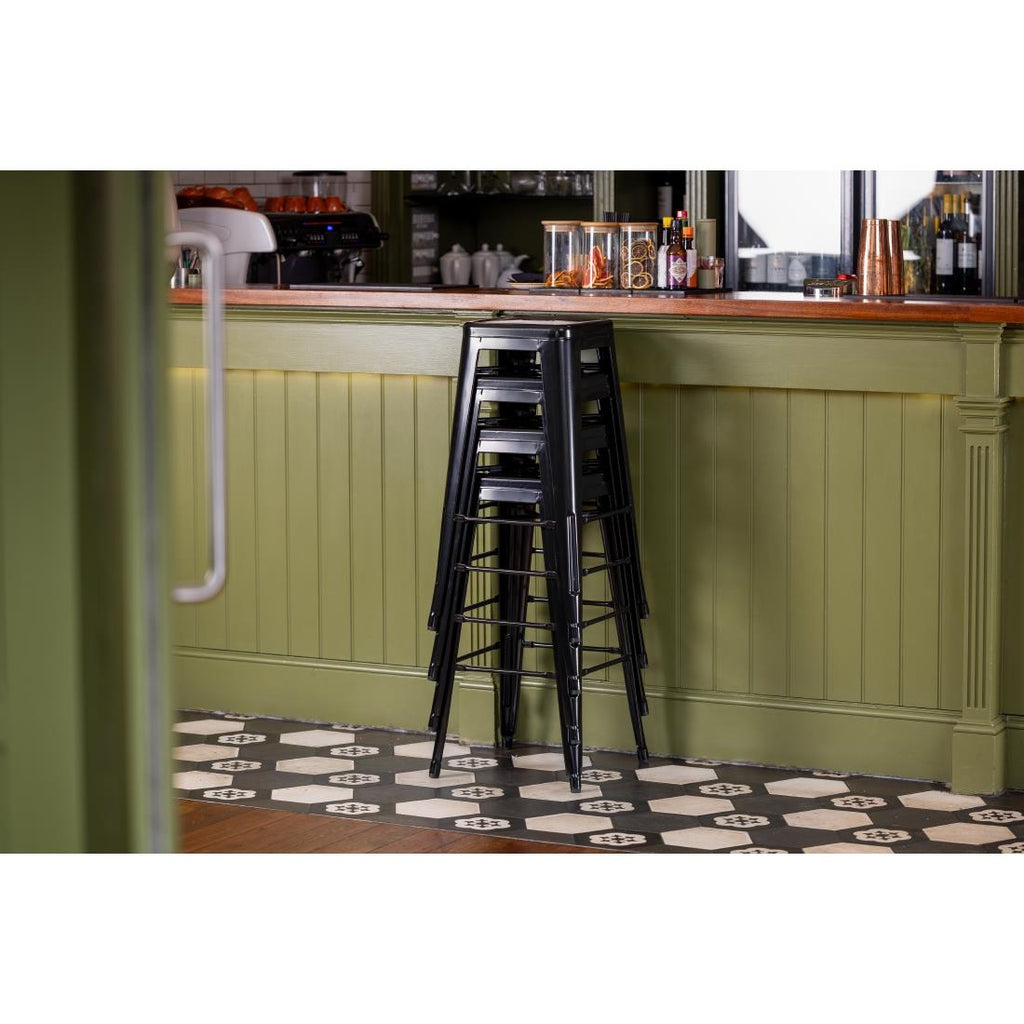 Bolero Black Steel Bistro High Stool (Pack 4)