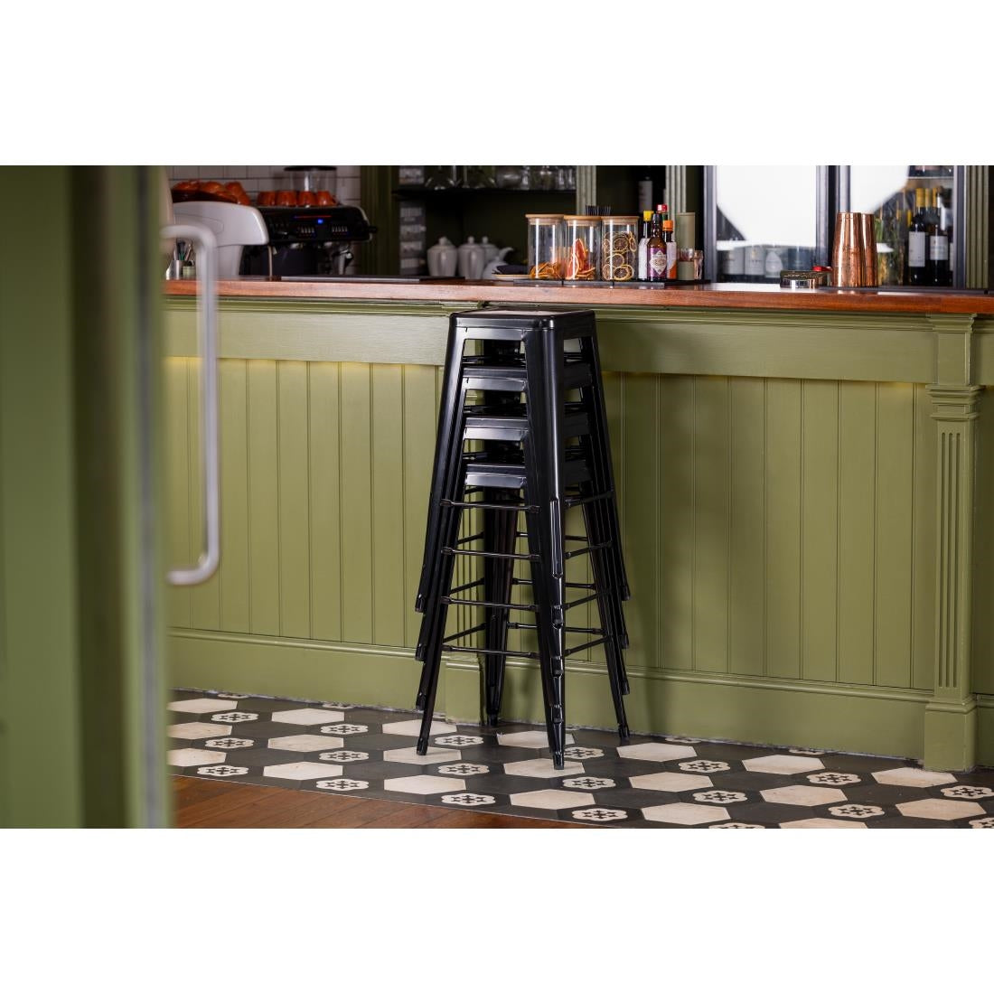 Bolero Black Steel Bistro High Stool (Pack 4)