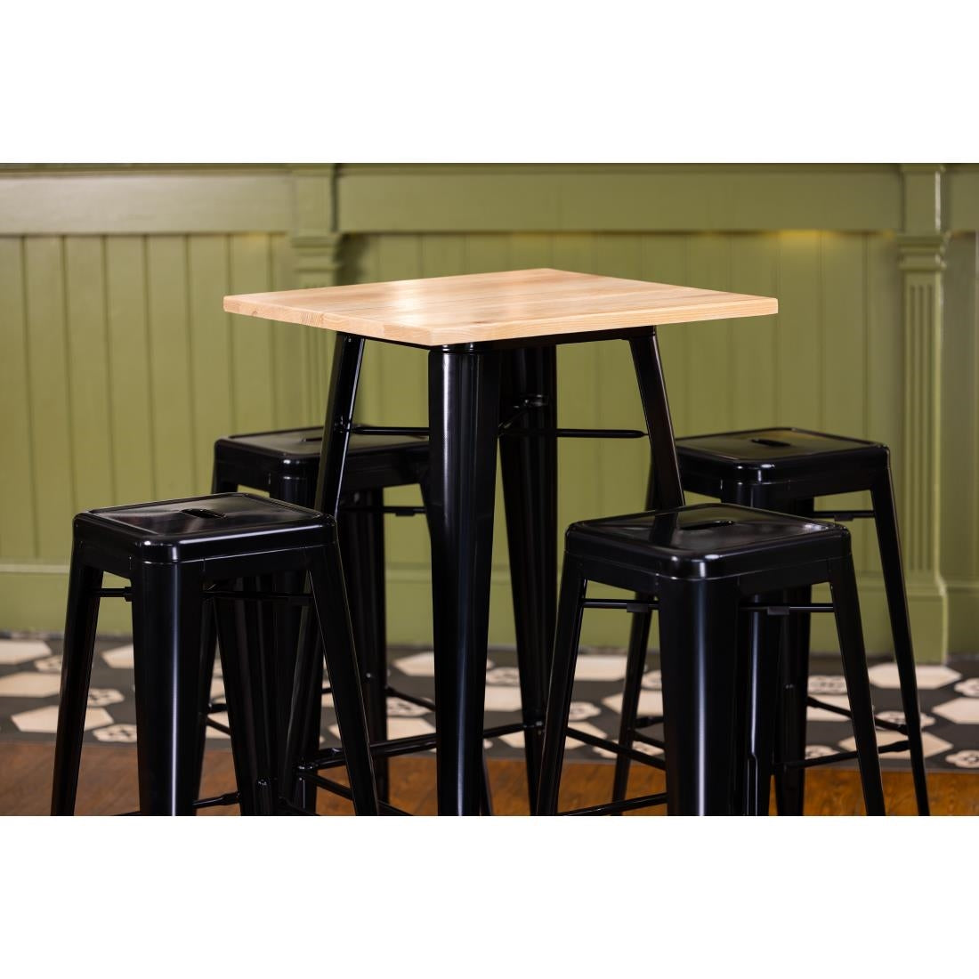 Bolero Bistro Bar Table with Wooden Top Black