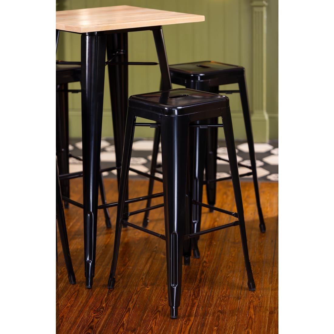 Bolero Black Steel Bistro High Stool (Pack 4)