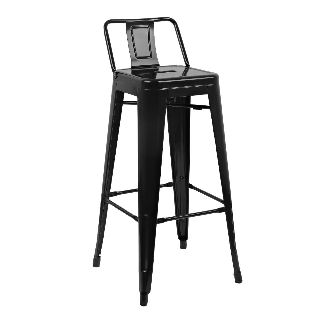 Bolero Black Steel Bistro High Stool with Backrest (Pack 4)