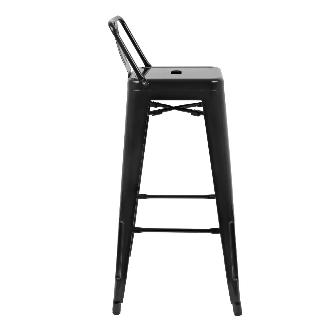 Bolero Black Steel Bistro High Stool with Backrest (Pack 4)