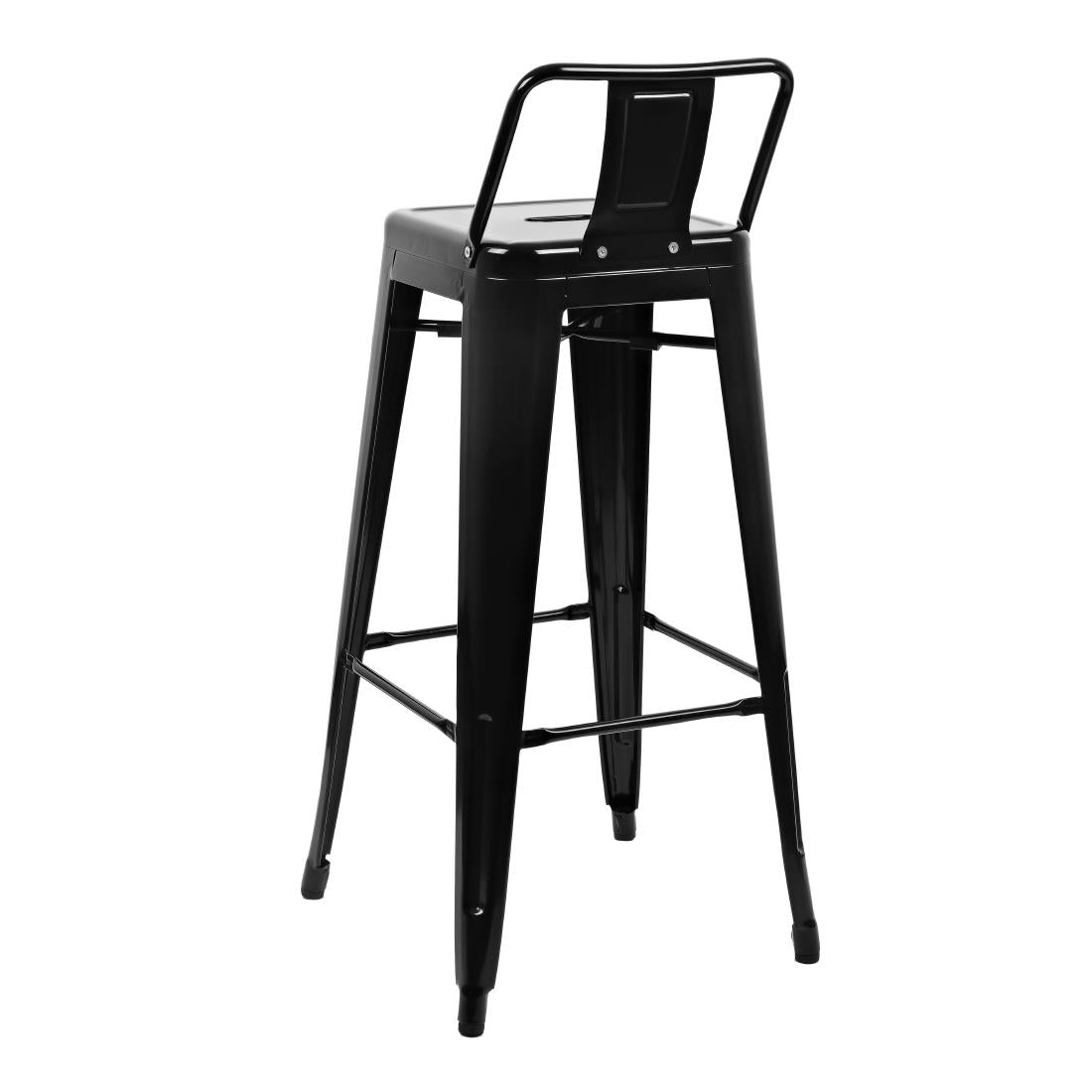 Bolero Black Steel Bistro High Stool with Backrest (Pack 4)