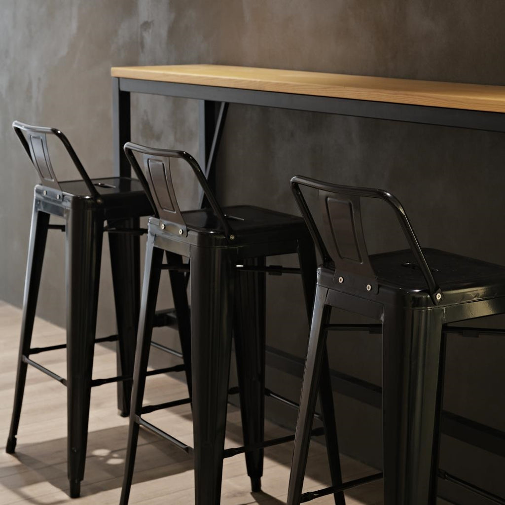 Bolero Black Steel Bistro High Stool with Backrest (Pack 4)